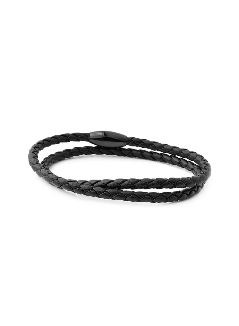 Riblor  Rocco Double Wrap Leather Bracelet Black for Men | Best Price UAE